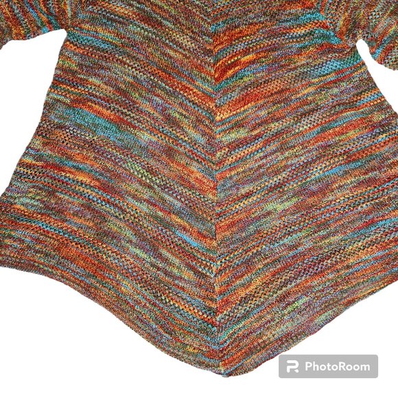 Faded Glory Double V Neck Sweater Boho Y2K Tunic Sunset Cozy Fall Women Large - Picture 3 of 4